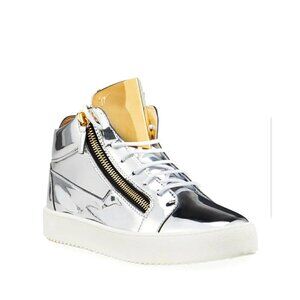 Giuseppe Zanotti Metallic Double Zip Mid-Top Sneaker Italy 45 Mens US 12